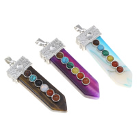 Mixed Gemstone Pendants, with zinc alloy bail, natural & with rhinestone Approx 