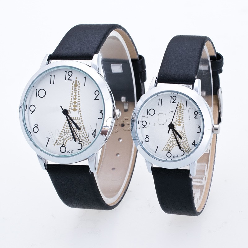 Couple Watch Bracelets, Cowhide, with Glass & Zinc Alloy, platinum color plated, different size for choice & for couple, Sold By PC