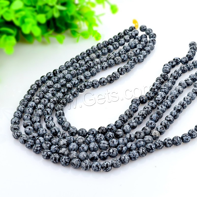 Schneeflocke Obsidian Perlen, rund, natürlich, verschiedene Größen vorhanden, schwarz, Bohrung:ca. 1mm, Länge:ca. 15 ZollInch, verkauft von Strang