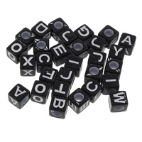 Solid Color Acrylic Beads, Cube, mixed pattern, black, 7mm Approx 3.5mm, Approx 