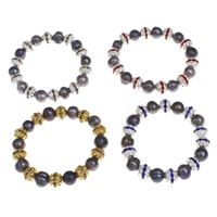 bracelet en laiton de perle d'eau douce cultivée, avec laiton, Rond, Placage, teints & avec zircone cubique, plus de couleurs à choisir, 9-10mm Environ 7 pouce, Vendu par brin