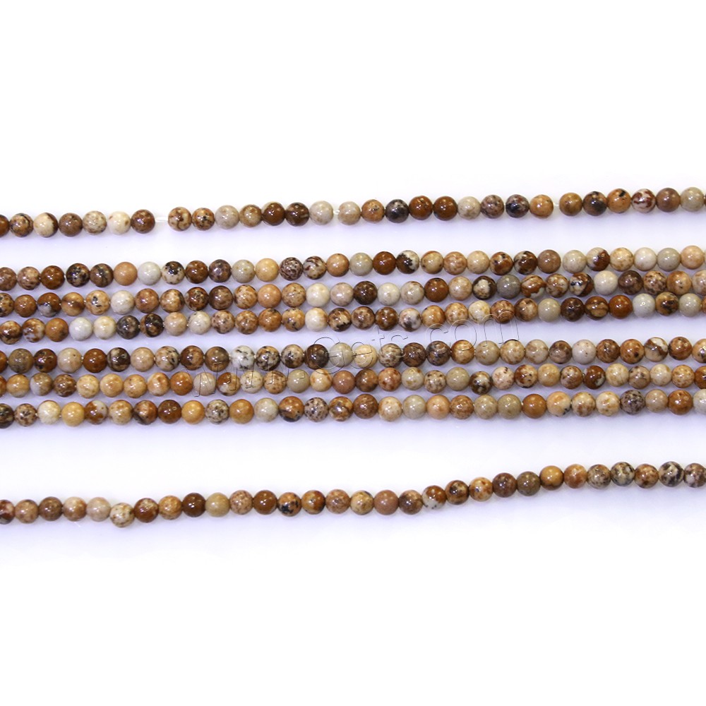 Landschafts-Jaspis Perlen, Bild Jaspis, rund, natürlich, verschiedene Größen vorhanden, Bohrung:ca. 0.5mm, Länge:ca. 16.5 ZollInch, verkauft von Strang