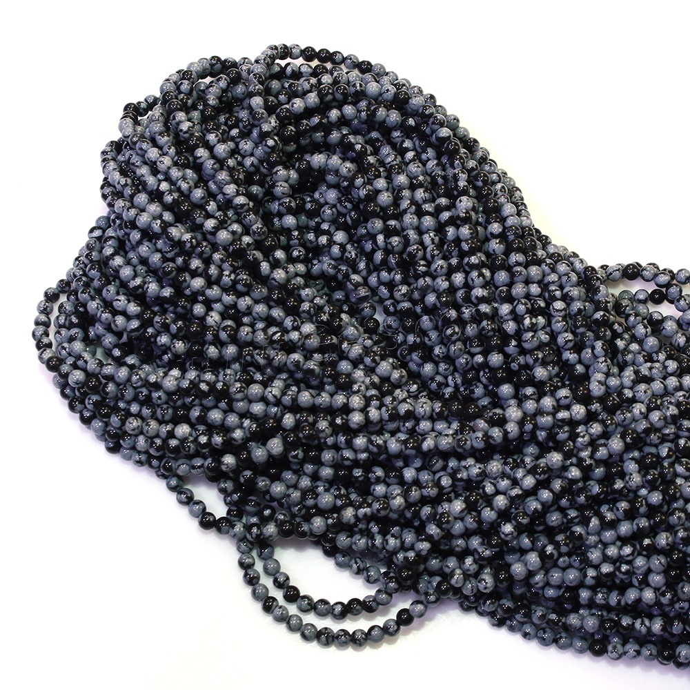 Schneeflocke Obsidian Perlen, rund, natürlich, verschiedene Größen vorhanden, Bohrung:ca. 0.5mm, Länge:ca. 16.5 ZollInch, verkauft von Strang