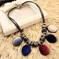 Resin Necklace, Zinc Alloy, with Waxed Linen Cord & Velveteen & Resin, with 5cm extender chain, Flat Oval, plated  & with rhinestone, multi-colored, lead & cadmium free, 450mm Approx 17.5 Inch 