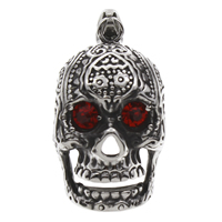 Stainless Steel Skull Pendant, with rhinestone & blacken Approx 