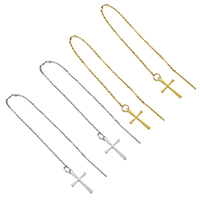 Stainless Steel Thread Through Earrings, Cross, plated 1mm, 147mm 