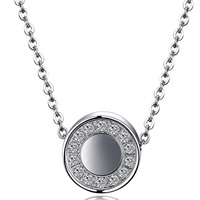 Titanium Steel Jewelry Necklace, Flat Round, oval chain & with rhinestone, original color Approx 17 Inch 