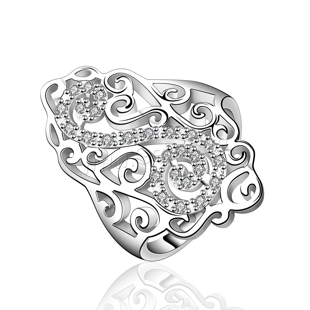 Favourer ® палец кольцо, Латунь, плакированный настоящим серебром, разный размер для выбора & инкрустированное микро кубического циркония, 29x18mm, продается PC