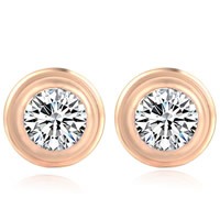 Thailand Sterling Silver Stud Earring, Titanium Steel, Flat Round, rose gold color plated, with cubic zirconia 