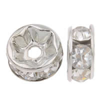 Eisen Spacer Perlen, Rondell, Platinfarbe platiniert, mit Strass, frei von Blei & Kadmium, 7x3mm, Bohrung:ca. 1.5mm, 100PCs/Tasche, verkauft von Tasche