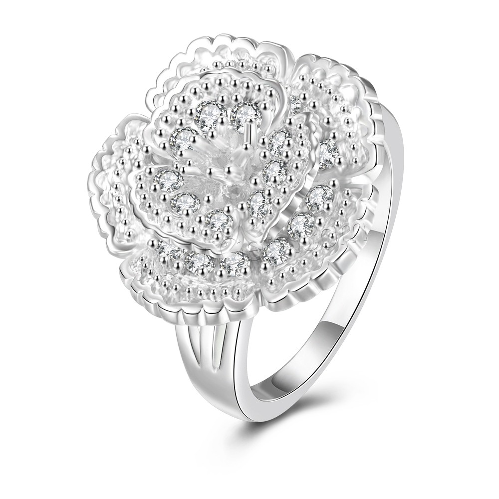 Brass, Flower, real silver plated, different size for choice & micro pave cubic zirconia, 19x20mm, Sold By PC