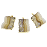 Natural Agate Druzy Pendant, Ice Quartz Agate, with iron bail, Rectangle, gold color plated, druzy style, yellow - Approx 