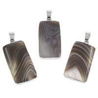 Lace Agate Pendants, with iron bail, Rectangle, platinum color plated, dyed, grey - Approx 