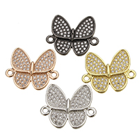 Cubic Zirconia Micro Pave Brass Connector, Butterfly, plated, micro pave cubic zirconia & 1/1 loop Approx 1.5mm 