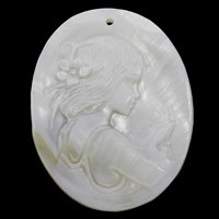 White Shell Pendants, Flat Oval, natural, carved Approx 1mm 