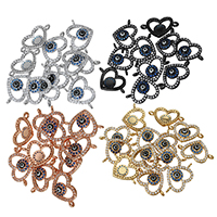 Evil Eye Jewelry Connector, Brass, Heart, plated, evil eye pattern & micro pave cubic zirconia & enamel & 1/1 loop Approx 1.5mm 