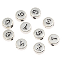 Zinc Alloy Number Bead, Flat Round, antique silver color plated, mixed pattern, lead & cadmium free Approx 1mm 