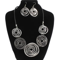 Fashion Zinc Alloy Jewelry Sets, earring & necklace, with PU Leather, iron earring hook, with 6.5cm extender chain, Donut, antique silver color plated, lead & cadmium free  Approx 18 Inch 