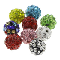 Strass Ton befestigte Perlen, Lehm pflastern, rund, mit Strass, gemischte Farben, 10mm, Bohrung:ca. 1mm, 1000PCs/Tasche, verkauft von Tasche