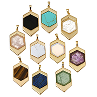 Pendentif bijoux de pierre gemme, laiton, avec pierre gemme, Placage de couleur d'or, naturel & différents matériaux pour le choix Environ Vendu par PC