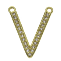 Cubic Zirconia Micro Pave Brass Connector, Letter V, plated, micro pave cubic zirconia & 1/1 loop Approx 0.8mm 