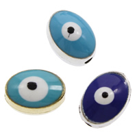 Zink Legierung Evil Eye Perlen, Zinklegierung, flachoval, plattiert, böser Blick- Muster & Emaille, keine, frei von Blei & Kadmium, 10x7x7mm, Bohrung:ca. 1mm, verkauft von PC