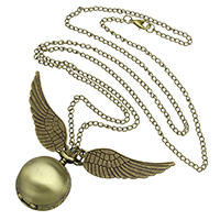 Watch Necklace, Zinc Alloy, with iron chain & Glass, Wing Shape, antique bronze color plated, twist oval chain Approx 30 Inch 