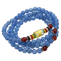 108 Mala Beads, Blue Agate, with Glass & Rose Quartz & Plastic, plated & Buddhist jewelry & gold accent 