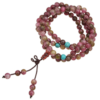 108 Mala Beads, Dyed Marble, with nylon elastic cord & Buddhist jewelry pink 