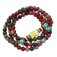 108 Mala Beads, Tourmaline Color Agate, with turquoise & Glass Gemstone & Plastic & Brass, natural, Buddhist jewelry & om mani padme hum &  & gold powder 5mm,6mm  Approx 26 Inch 
