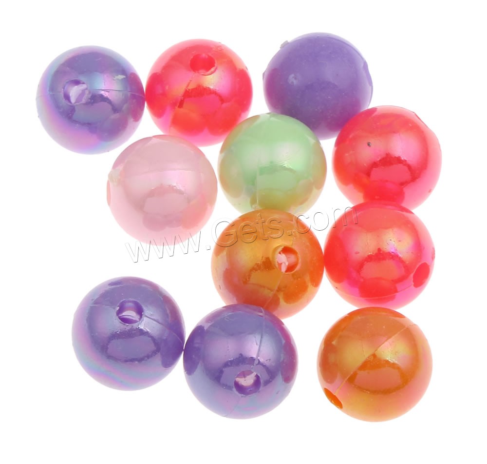 Plating Acrylic Beads, Round, colorful plated, different size for choice & solid color, mixed colors, Hole:Approx 1mm, Sold By Bag