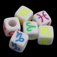 Solid Color Acrylic Beads, with constellation symbols & mixed, white Approx 3mm, Approx 