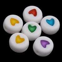 Solid Color Acrylic Beads, Flat Round, with heart pattern, mixed colors Approx 1mm, Approx 