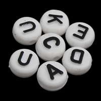 Perles lettre acrylique, Plat rond, modèle mixte & avec le motif de lettre & couleur solide, blanc Environ 1mm, Environ Vendu par sac