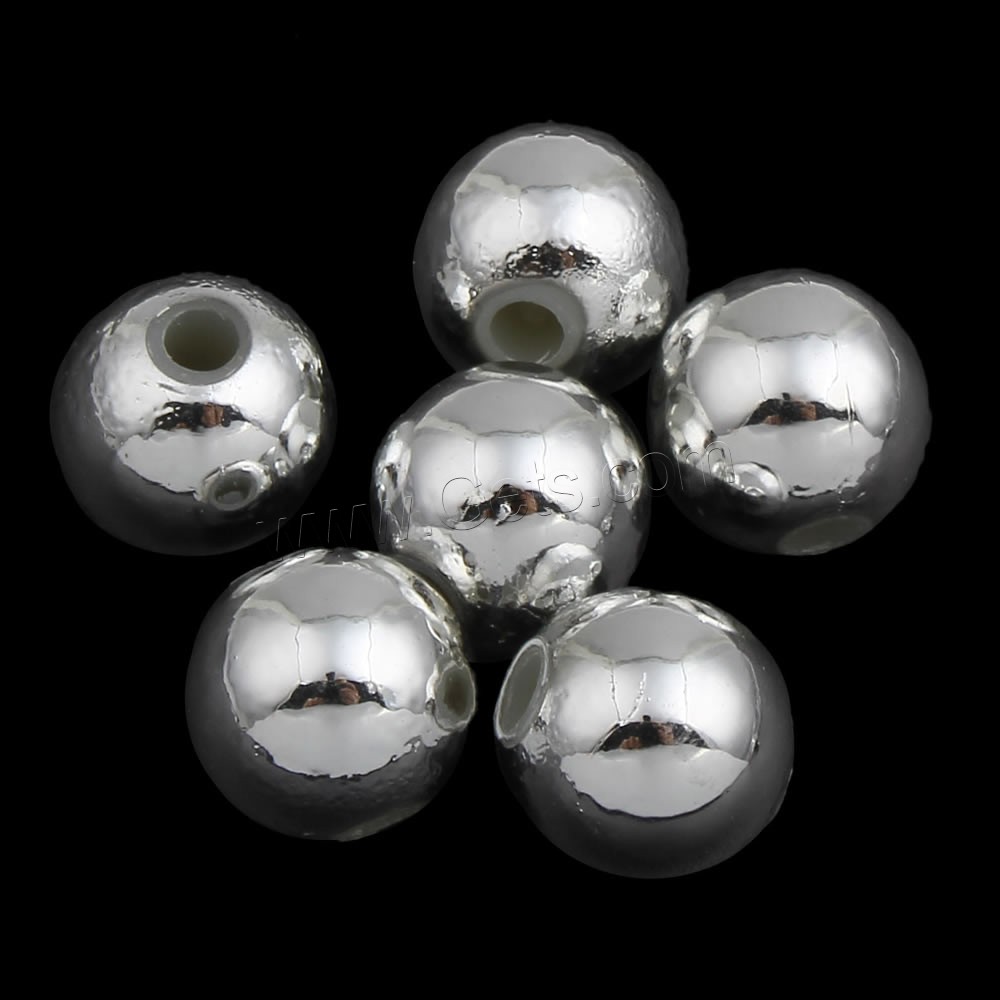 Plating Acrylic Beads, Round, silver color plated, different size for choice, Hole:Approx 1mm, Sold By Bag