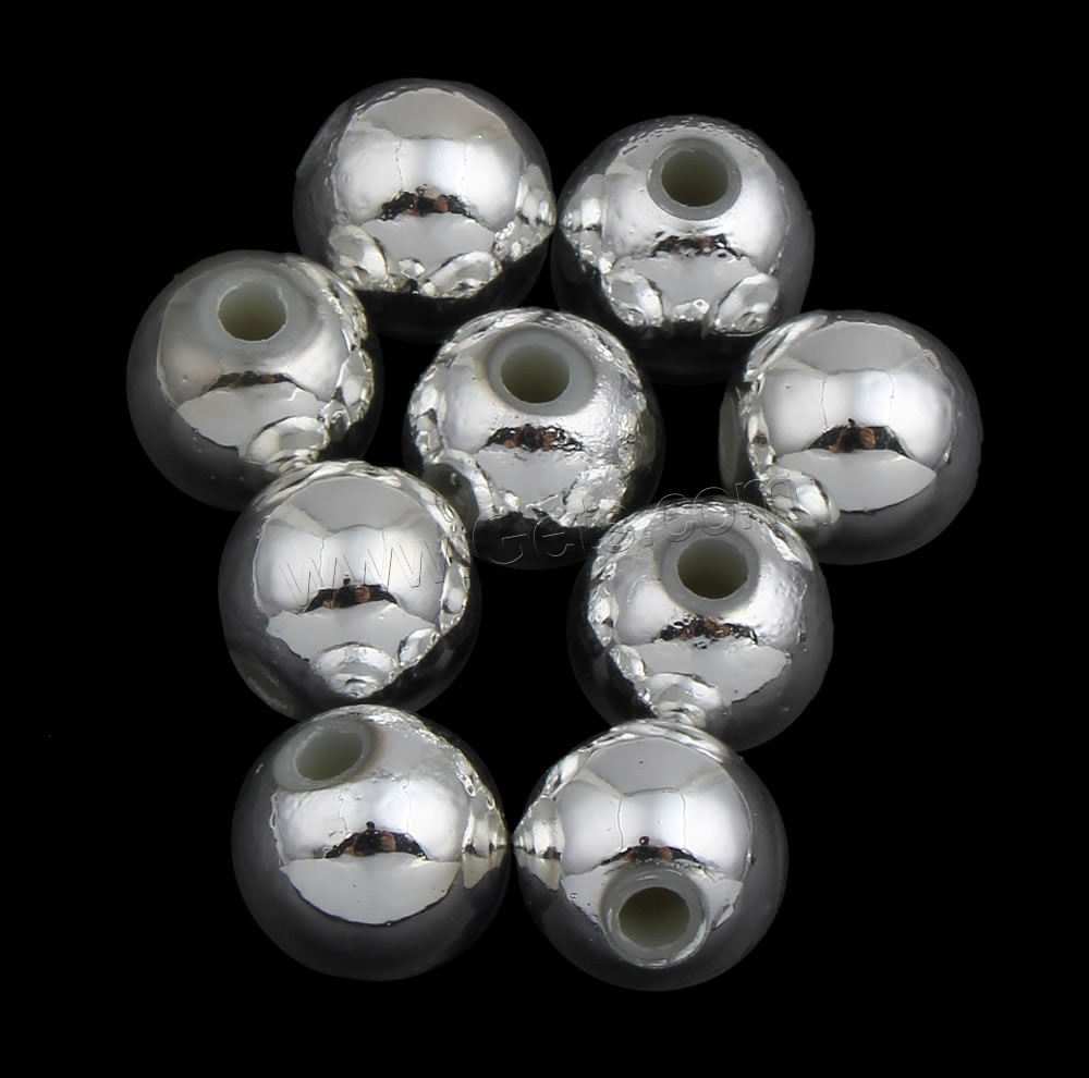 Plating Acrylic Beads, Round, silver color plated, different size for choice, Hole:Approx 1mm, Sold By Bag