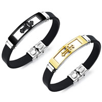 Men Bracelet, Stainless Steel, with Silicone, plated, with cross pattern & for man 10mm Approx 7.8 Inch 