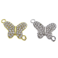 Animal Zinc Alloy Connector, Butterfly, plated, with rhinestone & 1/1 loop lead & cadmium free Approx 2mm 