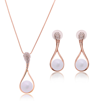 South Sea Shell Jewelry Sets, Zinc Alloy, earring & necklace, with plastic earnut & iron chain & South Sea Shell, stainless steel post pin, Teardrop, rose gold color plated, snake chain & with rhinestone, lead & cadmium free  Approx 14 Inch 
