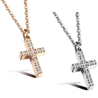 Cubic Zirconia Stainless Steel Necklace, Cross, plated, oval chain & micro pave cubic zirconia Approx 16.5 Inch 