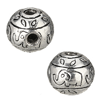 3 Hoyo Guru bolas, aleación de zinc, Tambor, chapado en color de plata antigua, 8.5x8mm, agujero:aproximado 2mm, Vendido por UD