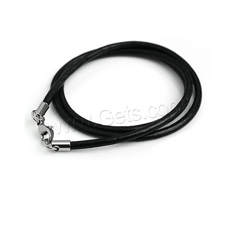 Cowhide Necklace Cord, stainless steel lobster clasp, different length for choice, black, 3mm, Sold By Strand