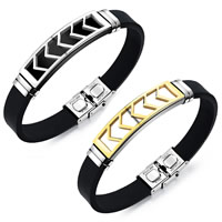 Men Bracelet, Stainless Steel, with Silicone, plated, for man 10mm Approx 7.8 Inch 