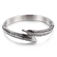 Stainless Steel Bangle, Feather, blacken, 16mm, Inner Approx 66mm Approx 8 Inch 