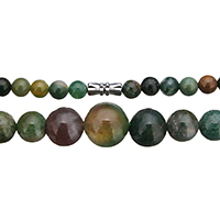 Indian Agate Necklace, brass screw clasp, Round, graduated beads, mixed colors, 6-14mm .5 Inch 