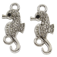 Animal Zinc Alloy Connector, Seahorse, platinum color plated, with rhinestone & 1/1 loop, lead & cadmium free Approx 2mm 