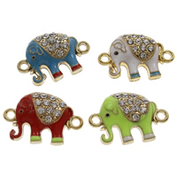 Animal Zinc Alloy Connector, Elephant, gold color plated, enamel & with rhinestone & 1/1 loop lead & cadmium free Approx 2mm 