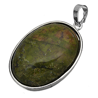 Unakite Pendants, with Brass, Oval, platinum color plated Approx 