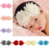 Mode Baby-Stirnband, Chiffon, mit ABS-Kunststoff-Perlen, Blume, für Kinder & mit Strass, keine, 180x63x14mm, Länge:ca. 14 ZollInch, verkauft von PC