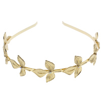 Hair Bands, Zinc Alloy, with Iron, Leaf, gold color plated, with rhinestone, lead & cadmium free 